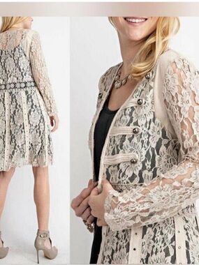 Vocal Beige Military inspired Lace Duster